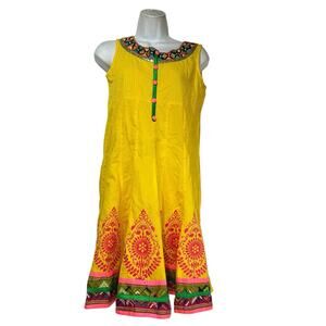 akkriti yellow bright pink geometric embellished sleeveless dress Size S